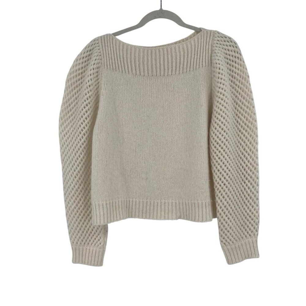 LoveShackFancy Rosie Alpaca Pointelle Knit Pullover Snow Cream Ivory Small